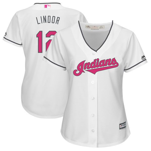 Women 2017 MLB Cleveland Indians #12 Lindor White White Mothers Day Jerseys->->Women Jersey